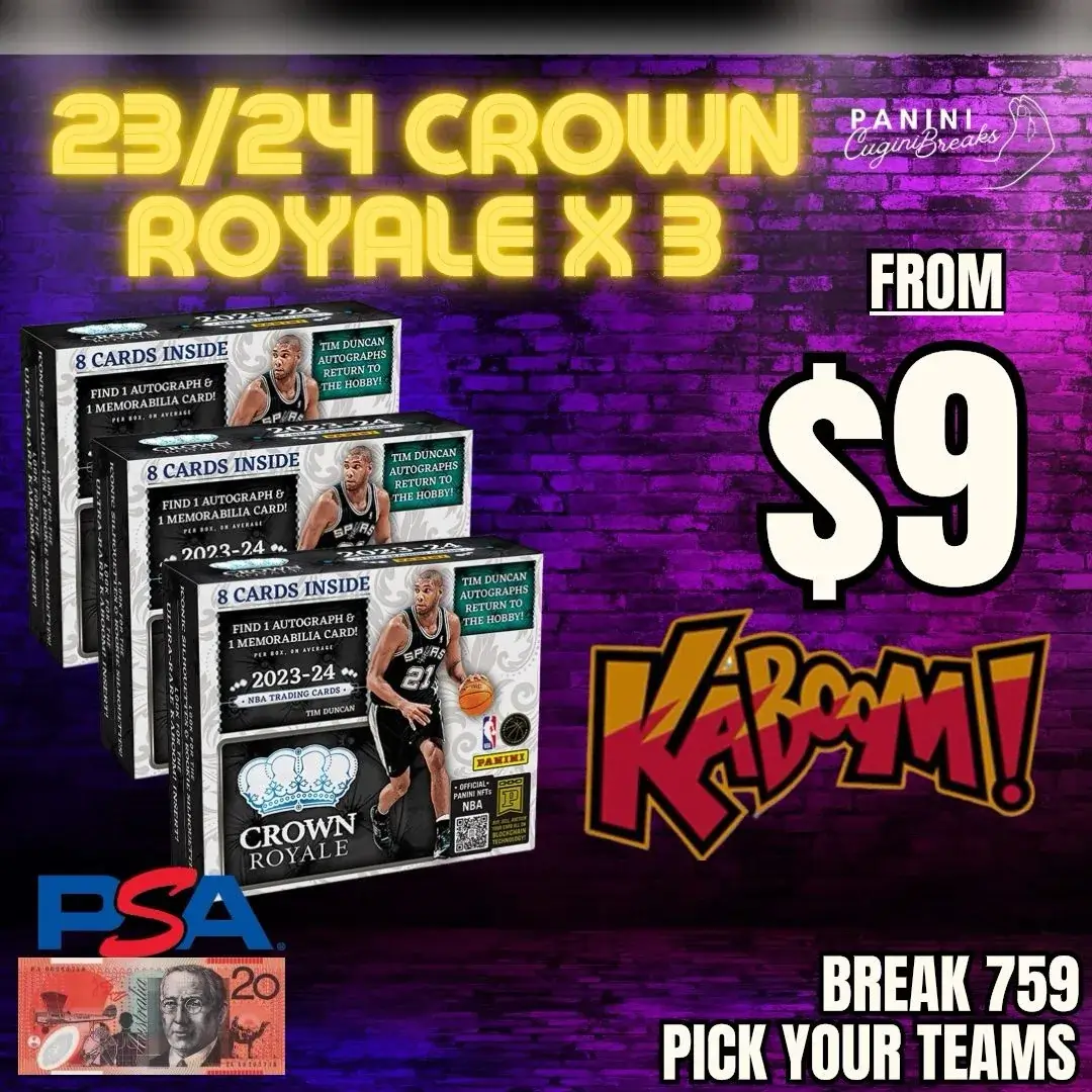 BREAK #759- NEW RELEASE!! KABOOM CHASE!! 23/24 CROWN ROYALE X 3!! PICK YOUR TEAM!! (PRE RELEASE - THURSDAY)
