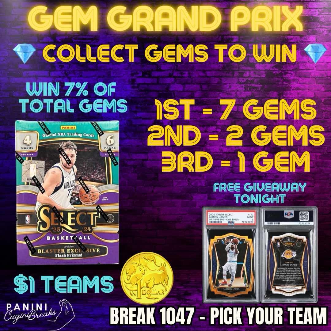 BREAK #1047- THE GEM GRAND PRIX! $1 TEAMS!! PICK YOUR TEAMS! TIGER / ZEBRA CHASE!!